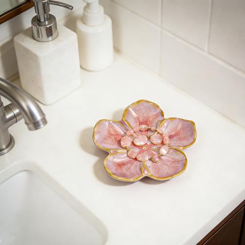 SEEDUSTRY Ceramic Jewelry Tray, Petal Ring Dish, Small Ceramic Jewelry Trinket Holder, Desktop Decoration, Dainty‌ Plate for Rings, Earrings, Necklace, Gifts for Mother Girlfriend Daughter Sister - color: Ink Pink