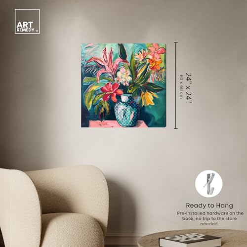 Art Remedy Vase Of Tropical Flowers Gallery Wrapped Flowers In Vase Paintings, 24" x 24", Gallery Wrapped - color: Gallery Wrapped, size: 24"L x 24"W