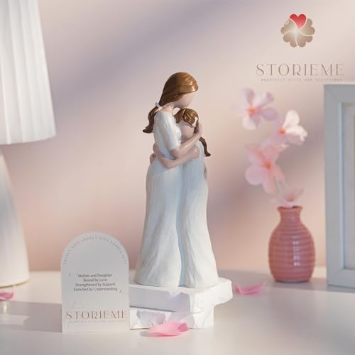 Storieme Mother Daughter Figurines Gift: Hand-Painted Mother Embracing Daughter Resin Figurines Sculpture - Heartfelt Gift for Moms on Mother's Day Birthday Christmas - style: Haven