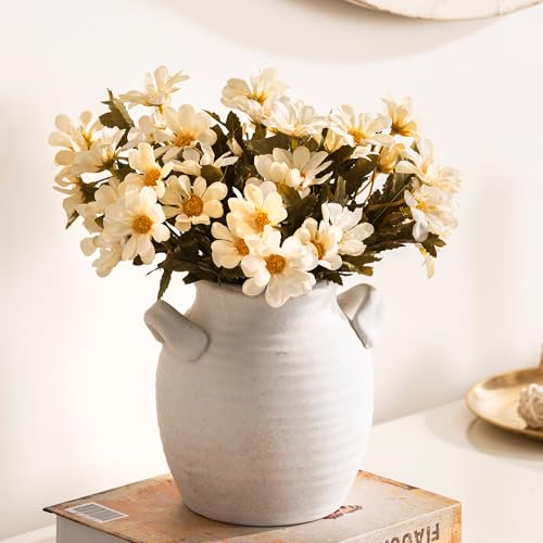 Vanselia Ceramic Flower Vase Home Decor - Farmhouse Table Vases with Handle Living Room Decoration Vintage Decorative Aesthetic for Shelf Coffee Dining Desk House Bookshelf Fireplace (6" Rustic) - color: 6" Rustic