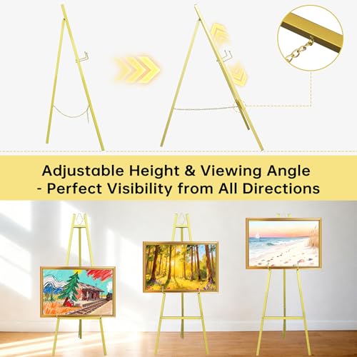 Gold Easel Stand for Wedding Signs,No Assembly Needed-46.7' Heavy Duty Adjustable Wedding Easel with Tool-Free Knobs&Adjustable Chains, Fits Welcome Signs, Posters, Paintings, Events & Art Displays