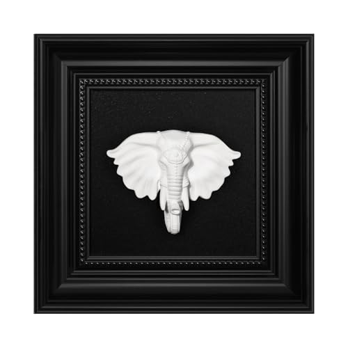 FOLKOR LIFE Animal Head Wall Sculpture Black and White Framed Art for Home Vintage Decor, Classic Elephant Head Statue Hanging Wall Plaque for Modern, Farmhouse, Living Room, Bedroom Decoration - color: Elephant Head