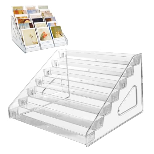 2 Pack 7-Tier Acrylic Card Display Stand, Versatile Sticker Display Rack Holder for Greeting Card Business Brochure Postcard Portable Card Display Shelf for Vendors Craft Trade Shows - color: 2 Pack
