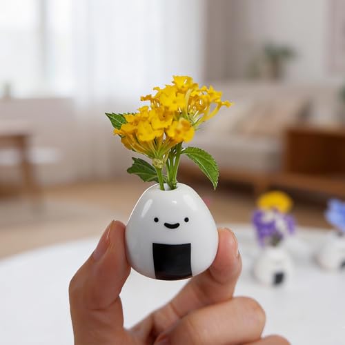 MOUGIGI 5 PCS Mini Flower Vase, Handmade Ceramic Rice Ball (Japanese Onigiri) Miniature Vases, Charming and Cute Design, Perfect for Dry Flowers - Bulk Bud Vases, Unique and Adorable Japanese Craft - color: 5 Pcs Rice Ball Vase