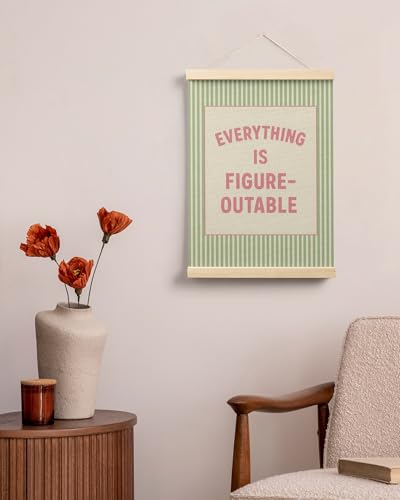 FGFK Everything Is Figureoutable Positive Affirmations Wall Art Poster Hanger Frame, Preppy Pink and Green Inspirational Canvas Prints Framed Wall Decor for Office Classroom Home Bedroom, 12x16 Inch - color: Trendy Pink and Green