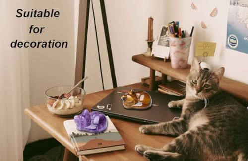 LAIDANLA Amethyst Cat Healing Crystals Figurine Sleeping Cat Hand Carved Cute Statue Polished Stone Sculpture Reiki Office Room Bedroom Desk Home Decoration Gifts 1.6" - color: D-amethyst