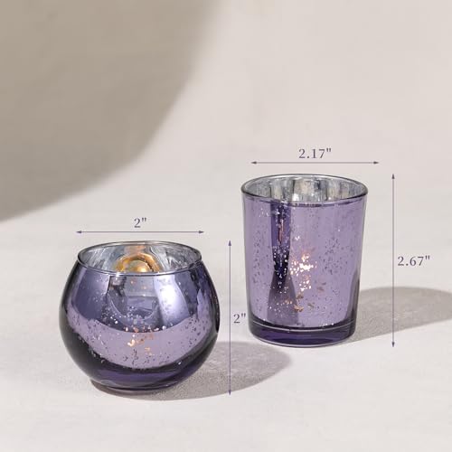 DEVI 12 Pcs Assorsted Purple Votive Candle Holders for Tea Lights & Votives, Mercury Glass Candle Holder Bridal Shower Party Table Decorations, Wedding Table Decorations for Home Party, - color: Purple