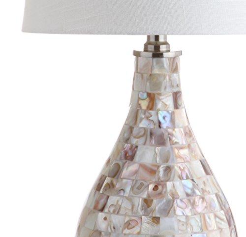 JONATHAN Y 20.5" Seashell Coastal Mini LED Table Lamp for Living Room Office, White Linen Drum Shade, Modern Mother of Pearl Bedside Nightstand Lamp, LED Bulb Included JYL1024A - color: Seashell