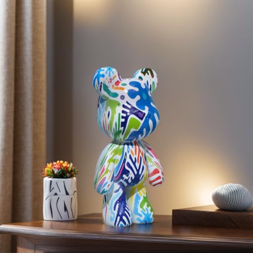 Bear Statue Resin Graffiti Animal Sculpture for Home, Office Decor, Abstract Design for Birthday, Anniversary and Gift Present (Splash Art) - color: Splash Art