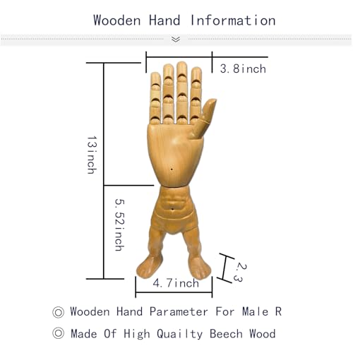 Hand Model,Wood Hand for Nails,Drawing Wooden Hand,Wooden Mannequin,Wood Hand,Hand Model for Drawing,Male_R with Lower Body - color: Male_r With Lower Body 12.8in