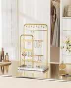 pickpiff Jewelry Holder Stand: Jewelry Display for Necklace, Bracelet, Earring, Ring, White & Gold - color: Gold