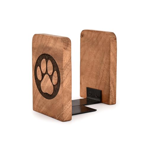 Kaizen Casa Bookends Iron & Acacia Wood Bookends for Shelves Book Ends Decorative to Hold Heavy Books (4" X 4" X 6"), (Set of 2)