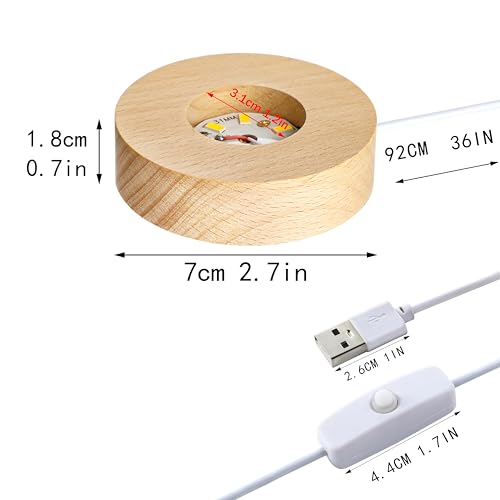 ZEERSHEE 2Pcs Led Wood Display Stand for 3D Crystal Glass 2.7in Resin Art Light Wooden Lamp Base for Crystals LED Round Display Pedestal