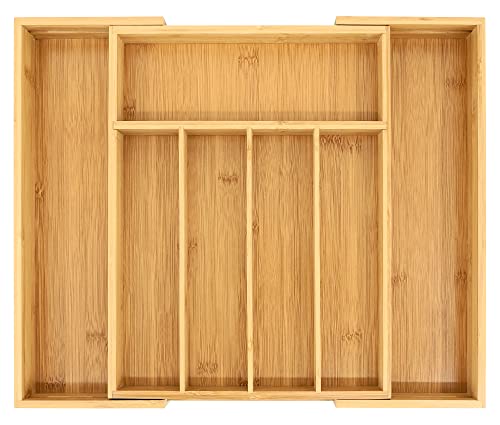VaeFae Bamboo Drawer Organizer, Expandable Silverware Drawer Organizer, Cutlery Tray with Dividers for Kitchen Utensils, Medium - color: Natural, size: Medium