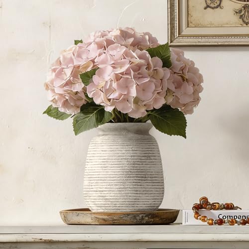 Ceramic Flower Vase, 7.48 Inch Rustic Farmhouse Decorative Vase Pottery Wide-Mouth Vases for Home Decor Table Entryway Mantel Bookshelf Living Room Bedroom Bathroom Kitchen - Rustic White - color: 7.5“ H - Rustic White