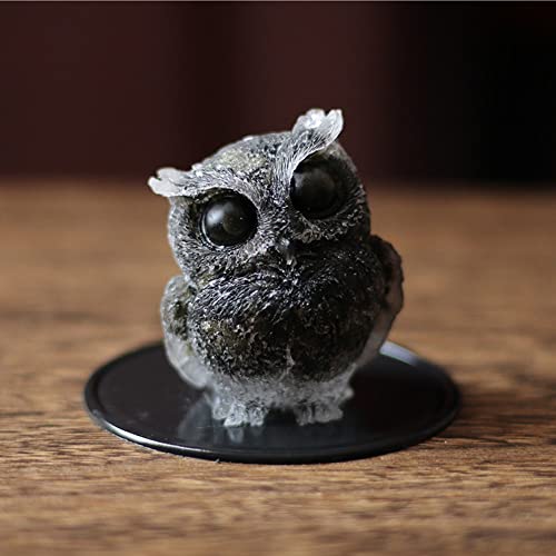 OwMell Owl Statue Tumbled Stone Gemstone Owl Figurine Home Decor Shelf Decor 2.5" - Black Obsidian - color: Black Obsidian