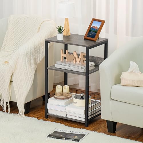 LELELINKY 3 Tier End Table,Record Player Stand with Storage Up to 100 Albums,Turntable Stand for Vinyl, Light Gray Records Shelf for Living Room Bedroom - color: Light Grey, size: Medium