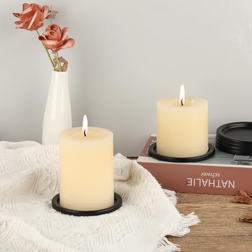 OwnMy 3PCS Iron Candle Holders for Pillar Candles, 3 Inch Metal Pillar Candle Plates and Trays, Small Round Tealight Holders Elegant Candle Stands Bases for Wedding Dining Table Centerpieces, Black - color: Black-3pcs