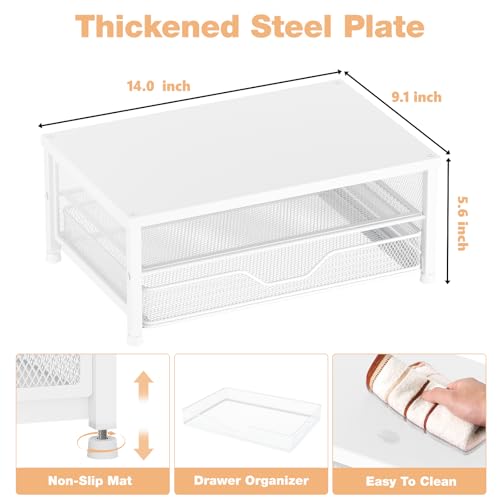 OPNICE Computer Monitor Stand Riser, Desk Organizer with Drawer, Laptop Stand, Office Desk Accessories & Workspace Desktop Organizers Storage for Office Supplies(White) - color: White