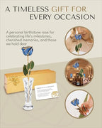 Forever Rose Hand-Dipped in 24K Gold, Sapphire-Inspired September Birthstone with Sparkles, Real Rose in Luxury Gold Gift Box & Clear Glass Bud Vase, Perfect Ready for September Birthday -Any Occasion - color: September Sapphire