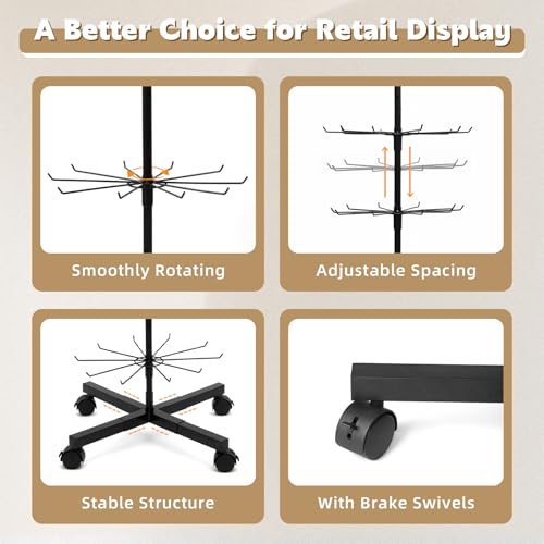 ANBOXIT Retail Display Stand, Rotating Display Rack for Earring Keychains Jewelry Vendor Events & Stores, 7 Tier Movable and Adjustable 1 PCS - Black