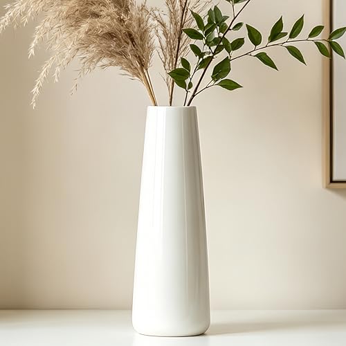 12 Inch White Vase Ceramic Flower Vase, Tall Vases for Pampas Grass, Home Decor, Modern Textured Vases for Living Room Decorations,Table Centerpieces,Shelf,Farmhouse Small Ceramic Vase - style: Shape 12
