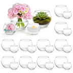24 Pack Glass Small Bubble Vases, 4" W x3''H Clear Bowl Vases 12 Pcs, 2.6" W x2''H Round Candle Holders 12 Pcs, Mini Globe Vase Centerpiece for Wedding Party Home Decor