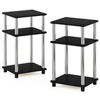 Furinno JUST Side Table Set of 2, 3-Tier Modern End Tables, Open Shelves Night Stand, Nightstand, Toolless Assembly, for Living Room, Bedroom, Americano/Stainless Steel - color: Americano/Chrome, size: 3-Tier, Round Pole, style: 2-Pack