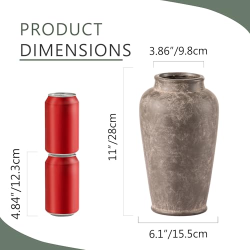 Large Ceramic Rustic Vase, 11 Inch Tall Flower Vase Farmhouse Decorative Vase Floral Pottery Vases for Home Decor Table Living Room Entryway Mantel Bookshelf Bedroom Bathroom Kitchen - Brown - color: 11"h - Brown