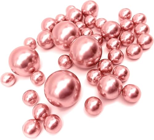 Vase Pearlfection 150 Floating Rose Gold Pearls - Large Sizes - 6 Warm White Submersible LED Fairy Lights Strings with Hidable & Submersible Batteries- Fills 2 Gallons for Your Vases - color: Rose Gold, size: 2Pk+LiteWW