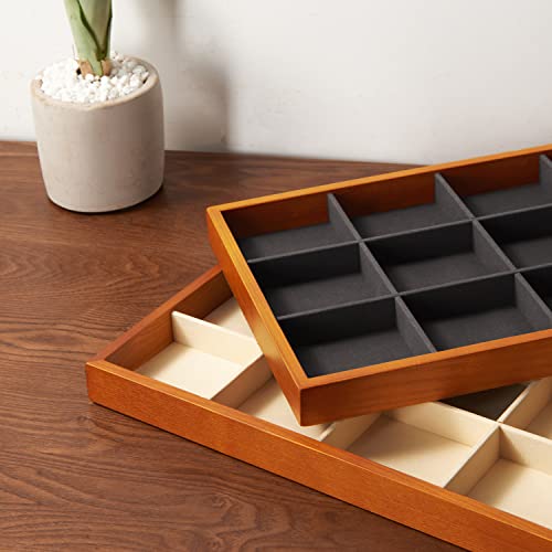 Oirlv 12 Grids Wood Jewelry Organizer Tray Stackable Jewelry Drawer Tray Bracelet/Watch Showcase Display Storage(Grey) - color: Grey 12 grid tray