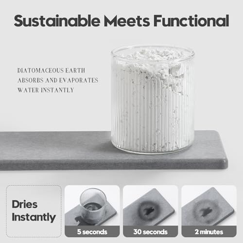 Razborci 3PCS Bathroom Sink Vanity Trays, Quick Stone Drying Mat Dish Soap Dispenser Sponge Holder for Kitchen Counter, Diatomaceous Earth Water Absorbing Caddy Organizer, Light Grey - color: 3 Pack - Light Gray, size: 9" x 3.5"
