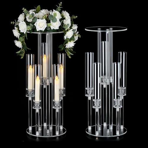 2PCS 5 Arm Candelabra,Clear Centerpiece for Table,Acrylic Centerpiece Stand for Wedding Reception,Acrylic Candle Holder for Event Celebration Wedding Birthday Home Christmas - size: 23.6inch-2pcs