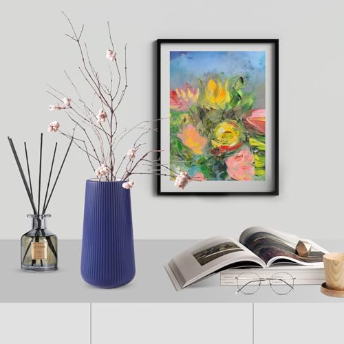 Navy Blue Ceramic Vase, GUKJOB Small Cute Flower Vase for Pampas Grass, Home, Living Room, Dining Table, Farmhouse, Office Decor, Bedroom, Table, and Kitchen Shelf (Navy Blue) - color: Small Navy Blue