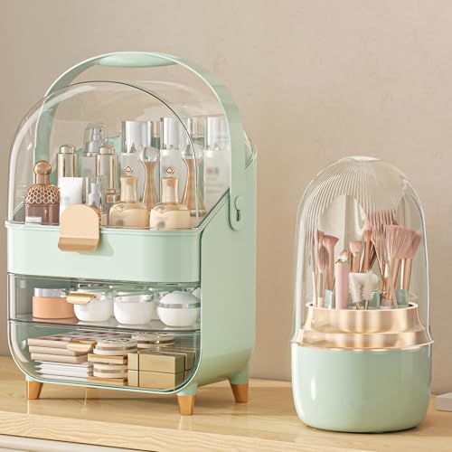 Makeup Organizer, Skincare Holder Bathroom Counter Organizer, Storage Box Cosmetic Display Cases, Teen Girl Gifts Trendy Stuff Make up Organizers for Vanity, Dresser, Countertop (Green) - color: Green