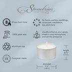 Stonebriar 100 Pack Unscented 8 Hour Extended Burn Time Tea Light Candles, White, 100 Count