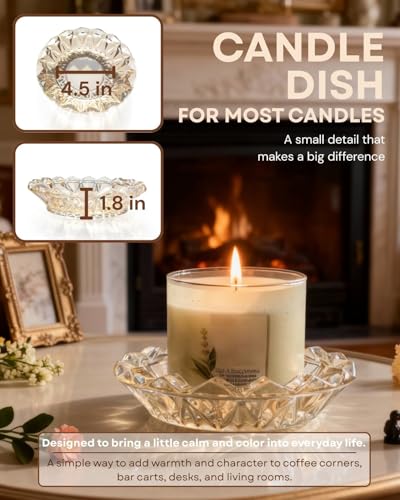 Large Lotus Glass Candle Holder for 3-Wick Candles (Fits 4.5" Jars) – Crystal Candle Tray for Large Jar Candles, Scented Candles & Reed Diffusers(Champagne Gold)