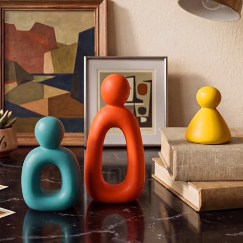 Youyole Abstract Family of 3 Figurines Sculpture Modern Home Decor Love Sculpture Home Decorative Accents Abstract Decorative Statue for Living Room Office Table Shelves Decorations (Medieval Color) - color: Medieval Color