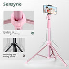 SENSYNE 72" Phone Tripod & Selfie Stick, Extendable Cell Phone Tripod Stand with Wireless Remote and Phone Holder, Compatible with iPhone Android Phone, Camera, Pink - color: Pink, size: 72-inch
