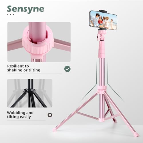 SENSYNE 88" Phone Tripod & Selfie Stick, Extendable Cell Phone Tripod Stand with Wireless Remote and Phone Holder, Pink - color: Pink, size: 88-inch