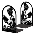Peacoblue Metal Bookends for Shelves, Modern Decorative Heavy Duty Study Book Ends Stoppers for Office, Desk, Shelf, Room 5.3"x4.3"x7.9" Cast Iron Simple Tall Bookends 1 Pair (Reading Girl) - style: Reading Girl