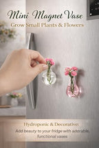 10-Pack Magnetic Mini Clear Glass Bud Vases for Fridge – Strong Magnets, Leak-Proof Propagation Vases – with 10 Faux Flowers (No Trimming) – Locker, Cubicle & Coworker Gift (Clear Glass)
