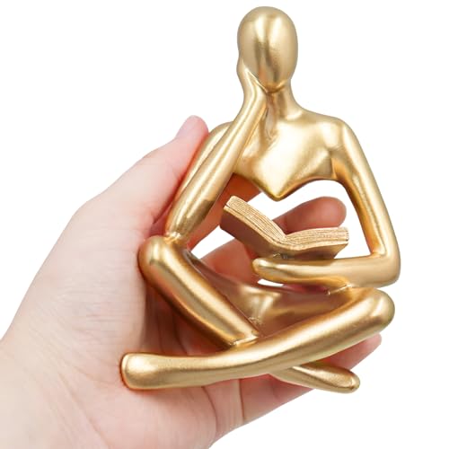 Jinkoozz Gold Reading Women Statue, Thinker Sculptures, Abstract Art Ornament, Modern Aesthetic Figurine Decoration, Suitable for Home Living Room Bedroom Office Shelf Table Desk Bookshelf Decor - color: Gold Left, size: Small