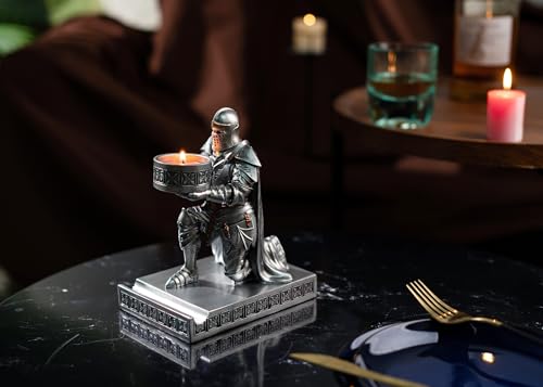King's Guard Kneeling Knight Candlestick Holders Resin Posture TeaLight Holder Warrior Mobile Phone Stand Pen Holder Candle Holder for Restaurant, Altar, Home Table(Silver) - color: Silver