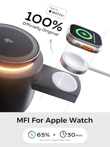 MFI Certified by Apple, 4 in 1 Magsafe Wireless Charging Station, Qi2 15W Magsafe Charger for iPhone 17/16/15/14/13/12 Series, iWatch, Airpods, iPad, 65W Charger Included (Black) - color: Black