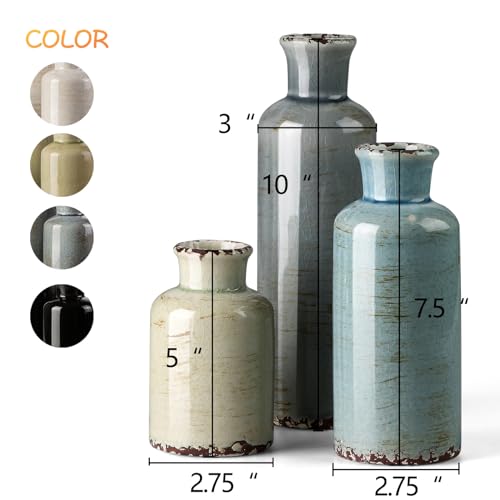 CwlwGO- Ceramic Vase Set of 3, Small Flower Vases for Home Decoration, Modern Farmhouse Decor, Living Room Kitchen Table Centerpieces, Shelf, Mantel, Fireplace and Entrance Decorations-Multicolor. - color: Multicolored