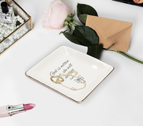 WODMIS Christian Preppy Bow Ceramic Jewelry Tray Dish, Coquette Bible Verse Jewelry Plate Ring Trinket Dish, Trendy Aesthetic Ribbon Gifts for Women Bestie Best Friends - color: Black