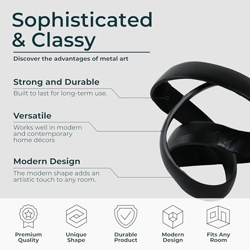 Metal Decorative Object – Minimalist Shelves & Coffee Table Decor – Aluminum Knot Sculpture Modern Home Decor for Office, Bedroom & Living Room – 8" x 7", Black - color: Black