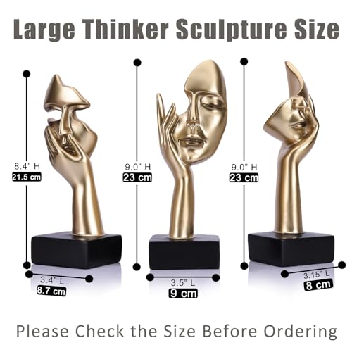 3 Pcs Thinker Large Statue Set - Black Glod Art Abstract Home Accent Figurines for Living Room, Bedroom, Shelves, Office Desktop, Coffee Table Decor, Gift for Women (3 Pcs Black Glod, 9") - color: 3 Pcs Gold, size: 9"