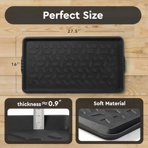 tchdio Durable Rubber Boot Tray and Shoe Mat for Entryway - Heavy Duty Waterproof Shoe Tray Organizer, Non Slip Boot Trays for Front Door, Entryway Muddy Shoes Storage, 16x27.5 Inches - color: Black Diamond, size: 16"x27.5"